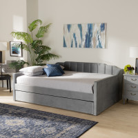 Baxton Studio CF9172-Silver Grey Velvet-Daybed-FT Baxton Studio Lennon Modern and Contemporary Grey Velvet Fabric Upholstered Full Size Daybed with Trundle